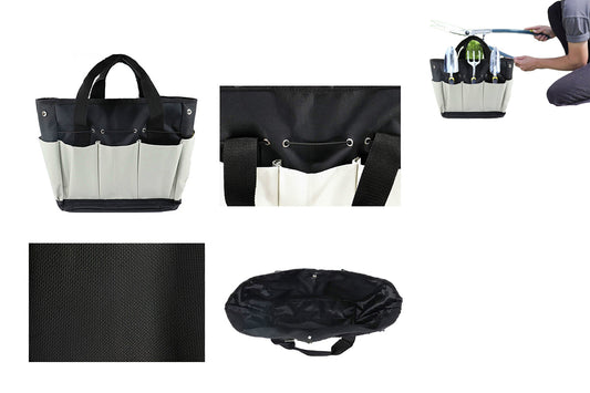 Gardening Tool Bag with Pockets Garden Plant Tool Set Store Content Bag-Black Grey