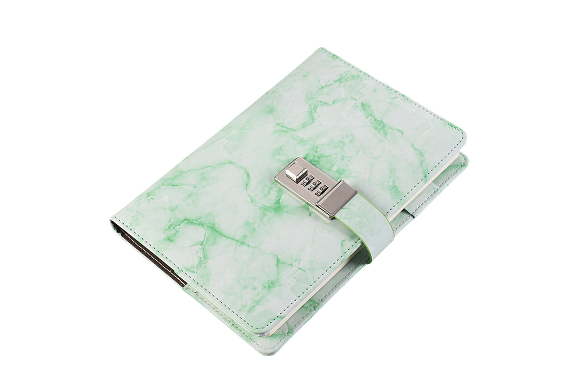 Diary with Lock Marble PU Leather for Girls Boys gift-Green