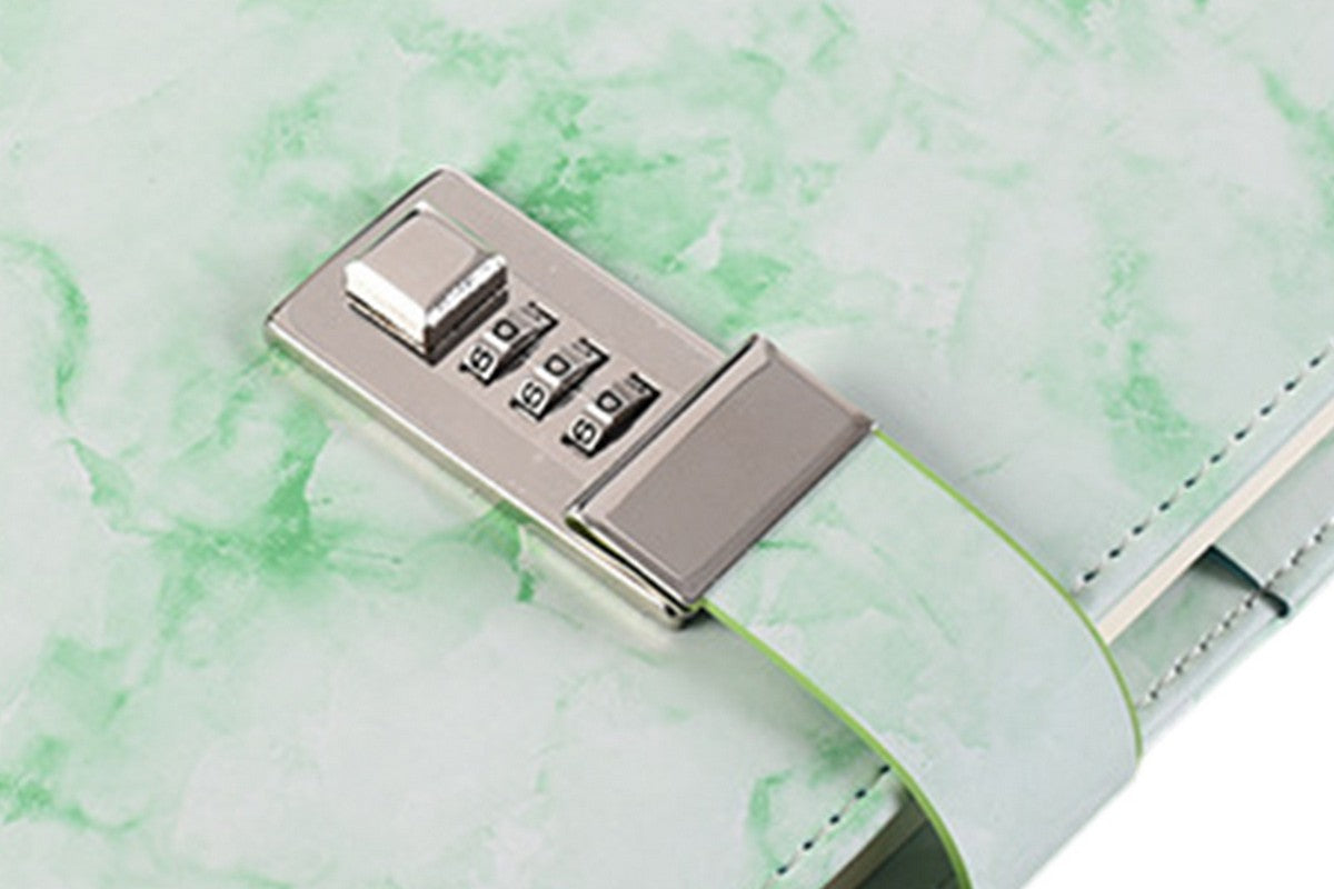 Diary with Lock Marble PU Leather for Girls Boys gift-Green