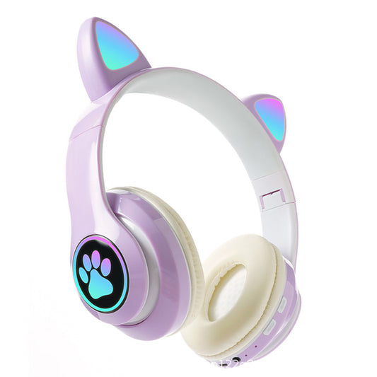 Gaming Headset Wireless Headset 5.0 Bluetooth Wireless Headphones Cute Cat Ears LED Breathing Light Headphones -Violets