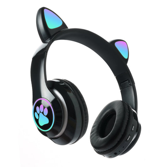 Gaming Headset Wireless Headset 5.0 Bluetooth Wireless Headphones Cute Cat Ears LED Breathing Light Headphones -Black