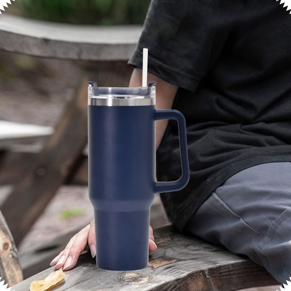 Stainless Steel Water Bottle Insulated Tumblers with Lid and Straw for Travel Coffee -Gark blue