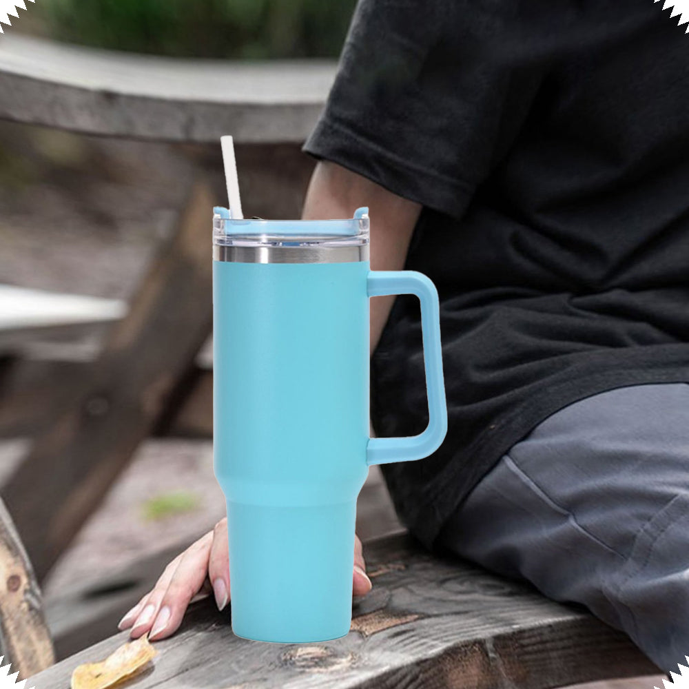 Stainless Steel Water Bottle Insulated Tumblers with Lid and Straw for Travel Coffee -Light blue