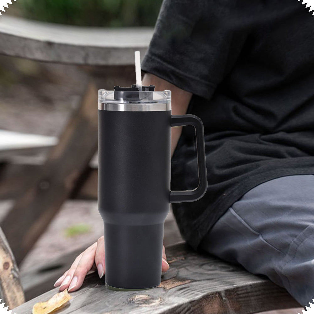 Stainless Steel Water Bottle Insulated Tumblers with Lid and Straw for Travel Coffee -Black