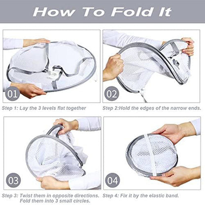 3-Tier Drying Rack Foldable Clothes Hanging Dryer Laundry Mesh Flat Rack