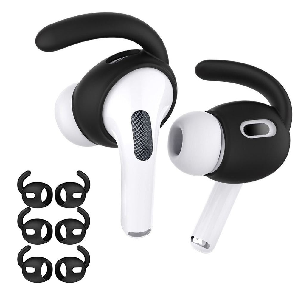 Ear Hooks Covers 3 Pairs AirPods Pro Ear Hooks Secure Anti Slip Covers Silicone Earphone Cover -Black