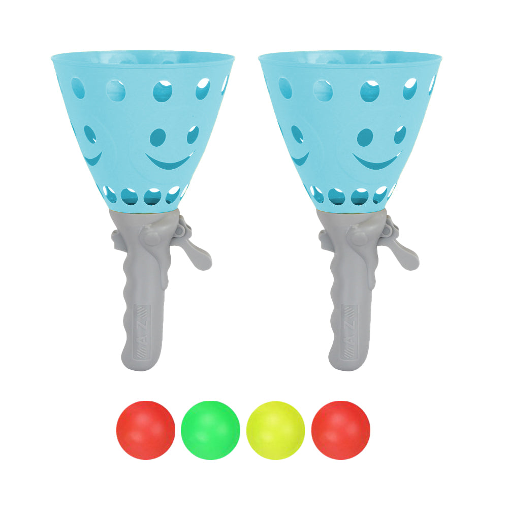 Toy Kids Catch Ball Game with 2 Catch Launcher Baskets and 4 Balls -Blue