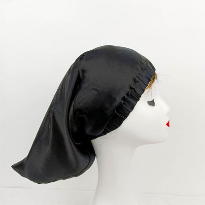 Pointed Long 100%Silk Night Cap Bonnet Sleep Cap for Household Facial Care Sleeping Black