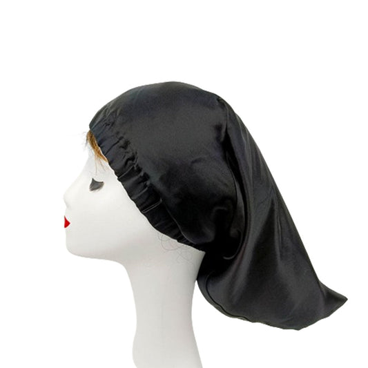 Pointed Long 100%Silk Night Cap Bonnet Sleep Cap for Household Facial Care Sleeping Black