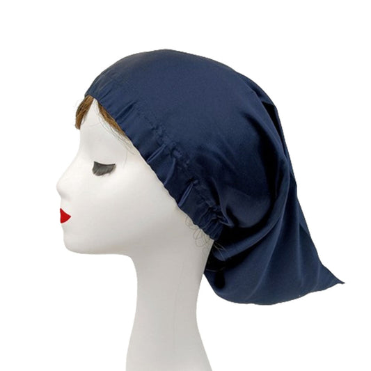 Pointed Long 100%Silk Night Cap Bonnet Sleep Cap for Household Facial Care Sleeping Navy