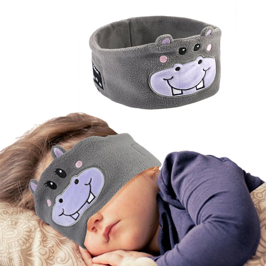 Kids Bluetooth Sleep Eye Mask Travel Wireless Sleeping Music Headband Earphone Grey Hippopotamus