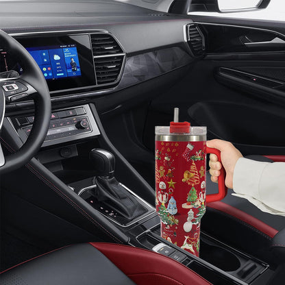 40oz Stainless Steel Christmas Pattern Water Bottle Thermal Mug Travel Tumbler Christmas Gifts Red