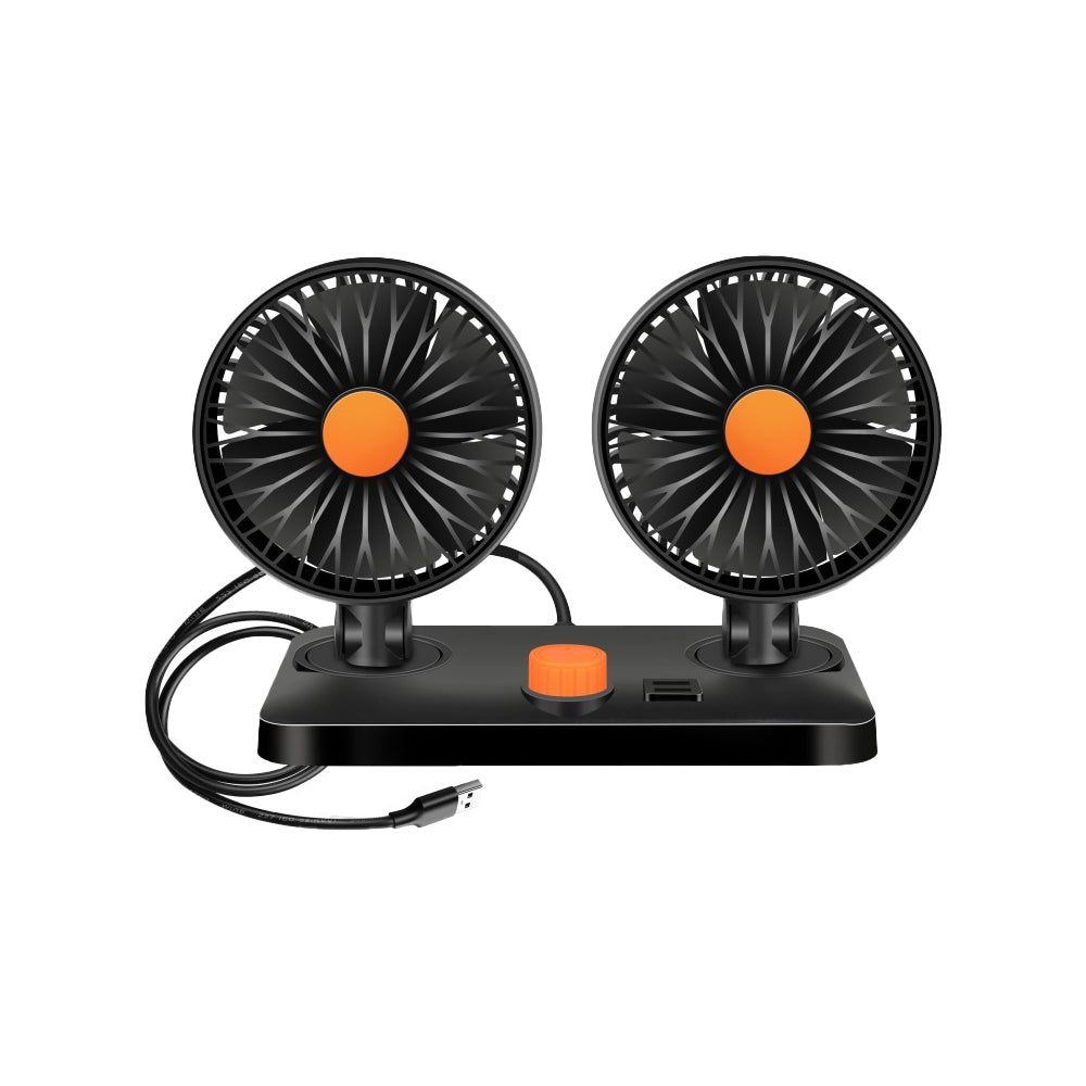 USB Portable 360 Degree Rotatable Dual-Head Car Fan with 3 Speed