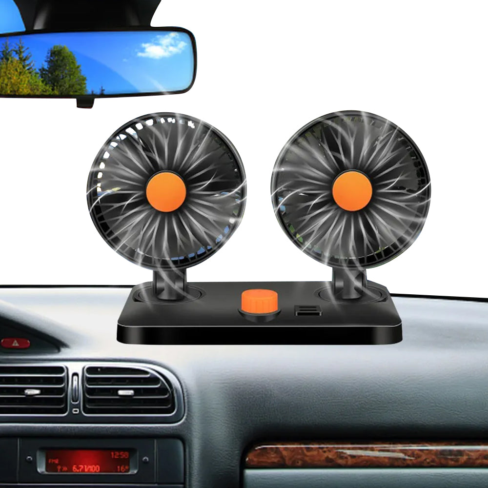 USB Portable 360 Degree Rotatable Dual-Head Car Fan with 3 Speed