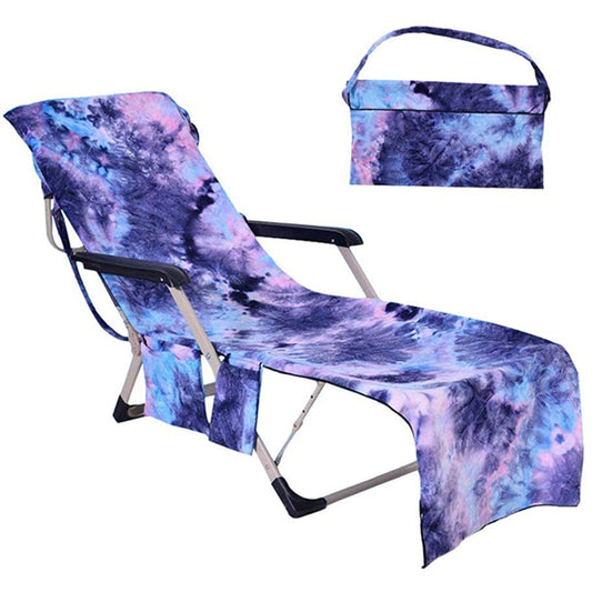 Tie-Dye Beach Lounge Chair Cover With Side Pocket -Blue