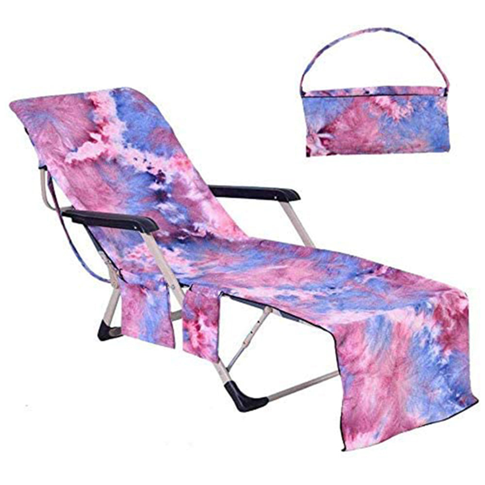 Tie-Dye Beach Lounge Chair Cover With Side Pocket -Purple