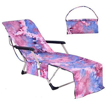 Tie-Dye Beach Lounge Chair Cover With Side Pocket -Purple