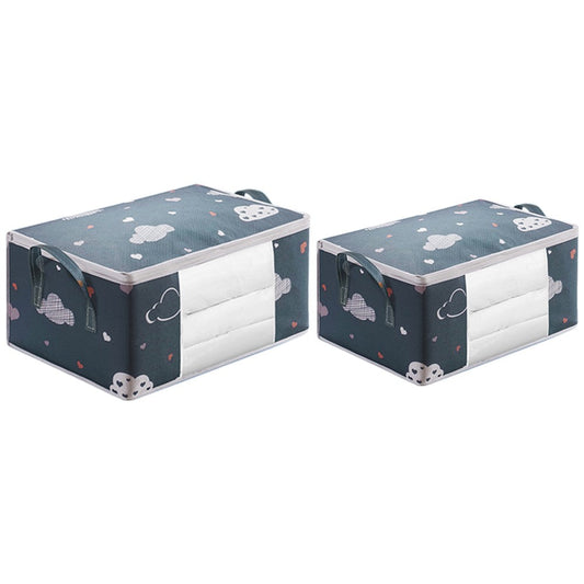 Two-Piece Navy Large Capacity Printed Quilt Storage Bag Set