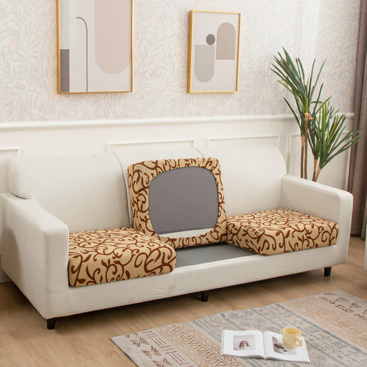2Pcs Printed Stretchable Sofa Seat Cover -Coffee