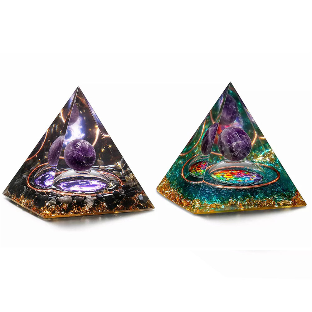 2X Amethyst Stone Sphere Orgonite Pyramid Obsidian Chakra Stone Decor Style 1 3
