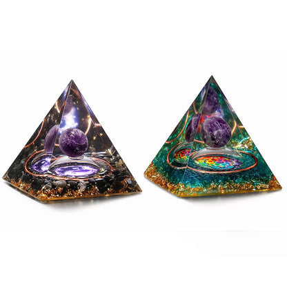 2X Amethyst Stone Sphere Orgonite Pyramid Obsidian Chakra Stone Decor Style 1 3