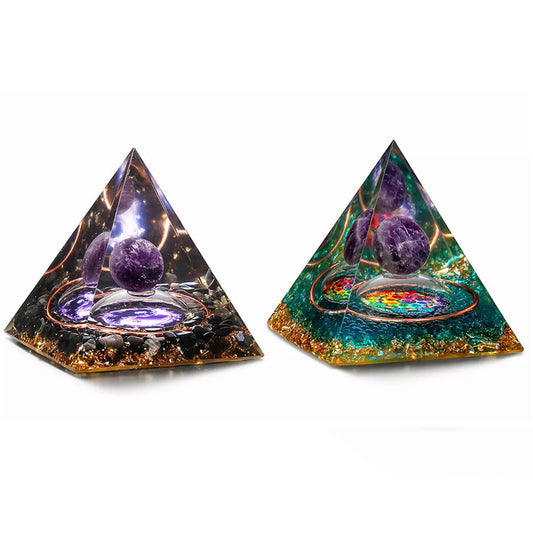 2X Amethyst Stone Sphere Orgonite Pyramid Obsidian Chakra Stone Decor Style 1 3