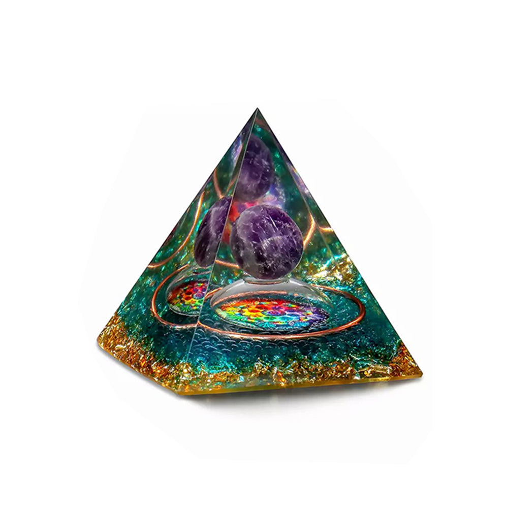 2X Amethyst Stone Sphere Orgonite Pyramid Obsidian Chakra Stone Decor Style 2 3
