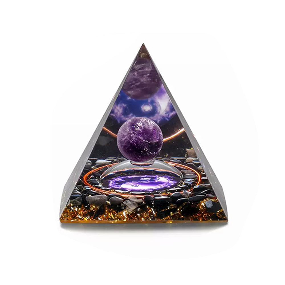 2X Amethyst Stone Sphere Orgonite Pyramid Obsidian Chakra Stone Decor Style 1 2