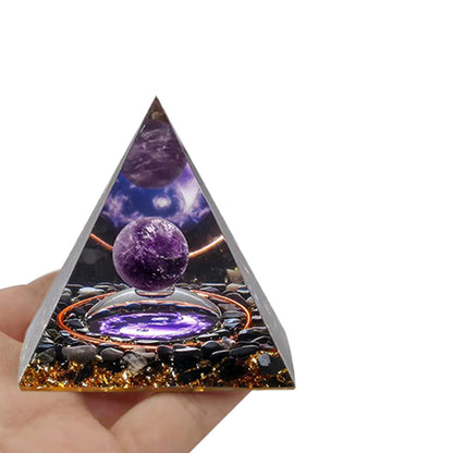 2X Amethyst Stone Sphere Orgonite Pyramid Obsidian Chakra Stone Decor Style 1 3