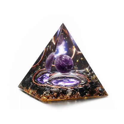 2X Amethyst Stone Sphere Orgonite Pyramid Obsidian Chakra Stone Decor Style 1 3