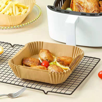 100 PCS Disposable Air Fryer Paper Liners Grease and Water Proof Non Stick-Brown