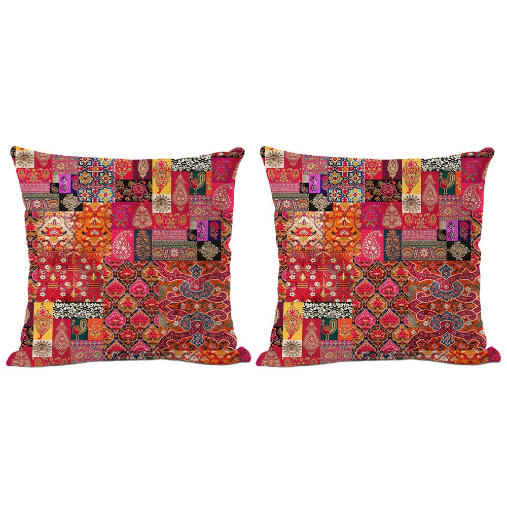 Pillow Cover 2-Pack Boho Printed Throw Pillow Covers Cushion Cover -Red