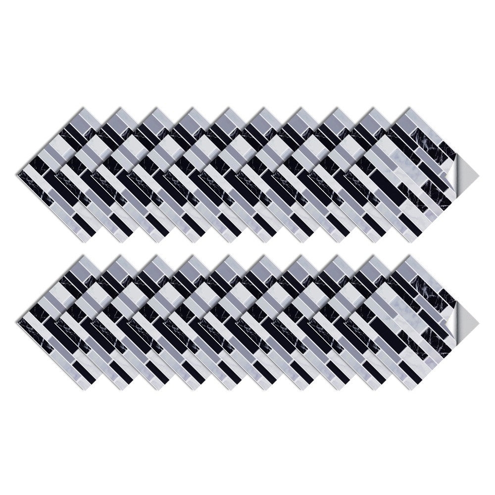 Wall Art 20Pcs Self-Adhesive Imitation Marbling Tile Stickers-Black
