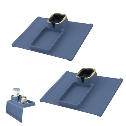 2pcs Couch Cup Holder Silicone Sofa Armrest Tray for Remote Snacks Gift for Family Friends -Blue