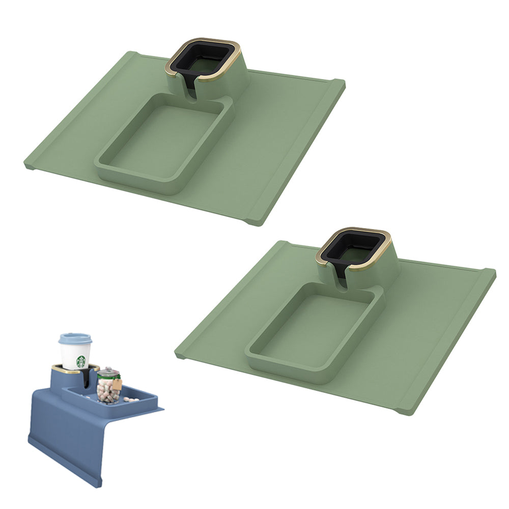 2pcs Couch Cup Holder Silicone Sofa Armrest Tray for Remote Snacks Gift for Family Friends -Green