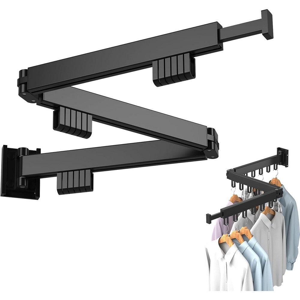 Wall Mounted Clothes Hanger Rack Folding Space Saver Laundry Drying Rack Wall Mount -L