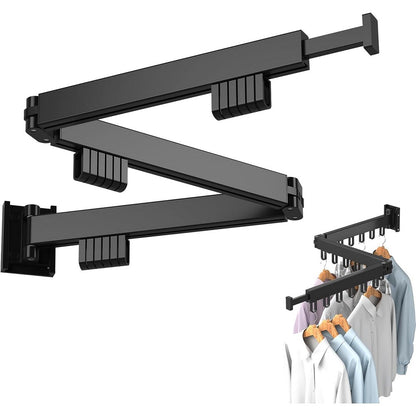 Wall Mounted Clothes Hanger Rack Folding Space Saver Laundry Drying Rack Wall Mount -L