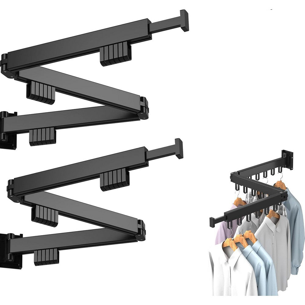 2pcs Wall Mounted Clothes Hanger Rack Folding Space Saver Laundry Drying Rack Wall Mount -L