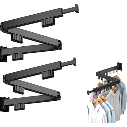 2pcs Wall Mounted Clothes Hanger Rack Folding Space Saver Laundry Drying Rack Wall Mount -L