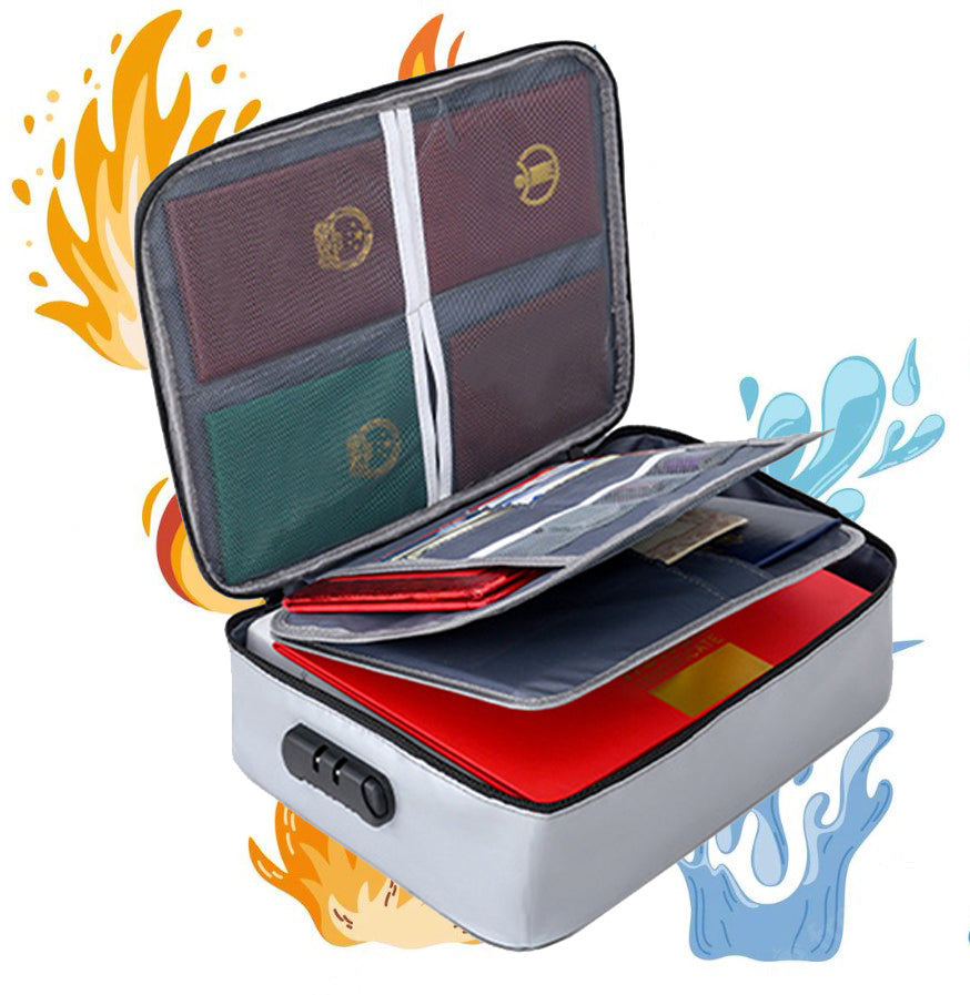 Document Bag Fireproof Document Organizer with Lock Home Office Travel Safe Holder Portable File Storage Box-Grey