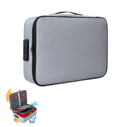 Document Bag Fireproof Document Organizer with Lock Home Office Travel Safe Holder Portable File Storage Box-Grey