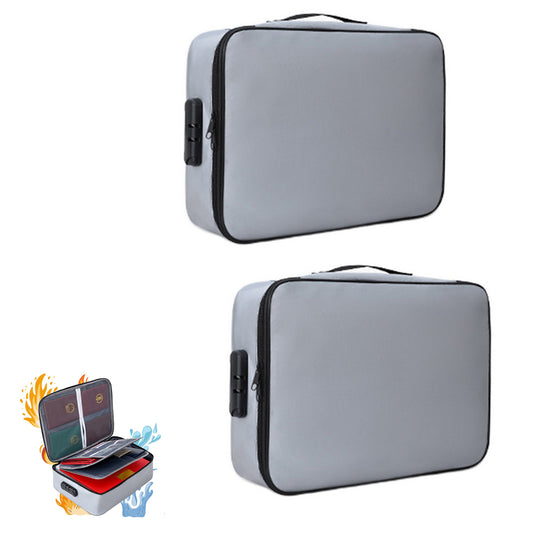 2PCS Document Bag Fireproof Document Organizer with Lock Home Office Travel Safe Holder Portable File Storage Box-Grey