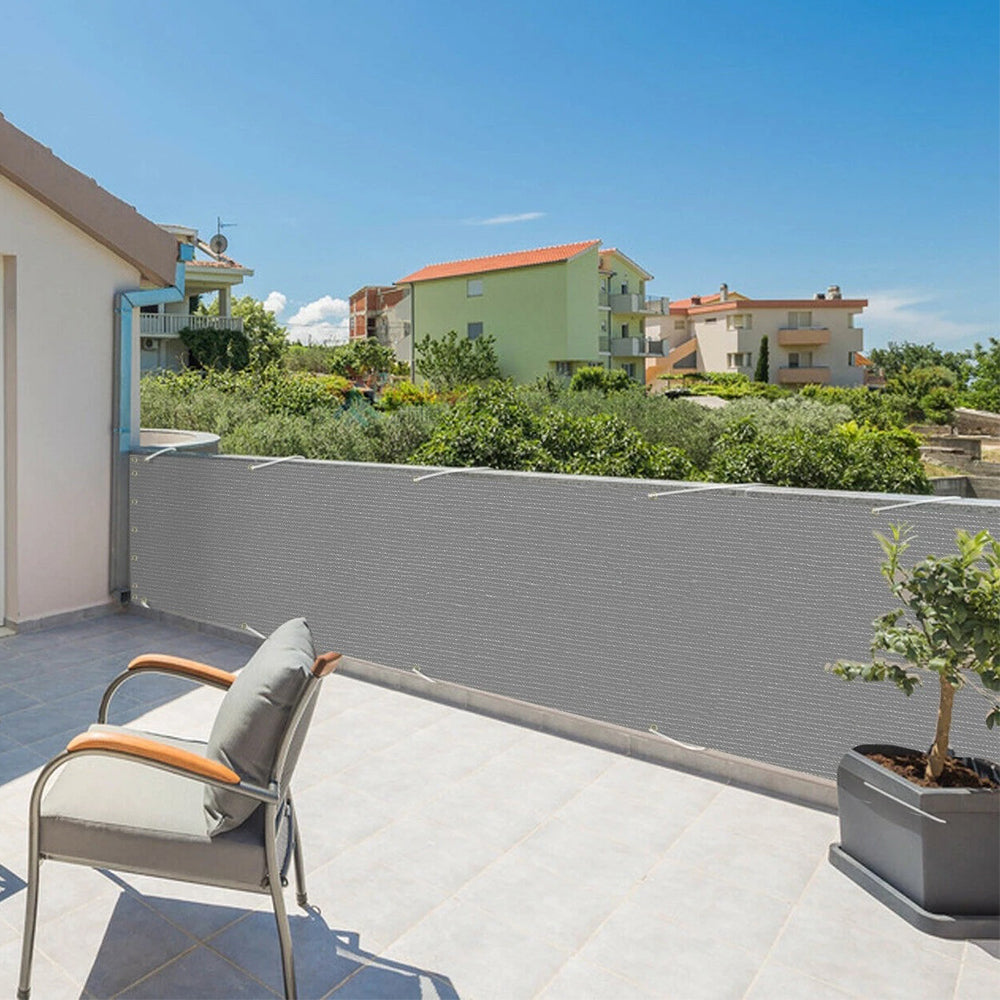 2pcs Balcony Privacy Screen Cover 5M Sun Shade Protection Mesh Net for Patio Fence Porch -Grey