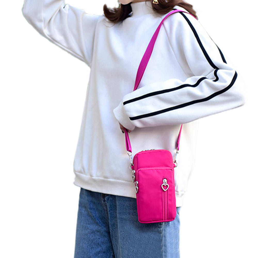 Nylon Phone Multi-Pocket Crossbody Bag Screen Cell Phone Purses and Wallet Lightweight Travel Handbag -Rose Red