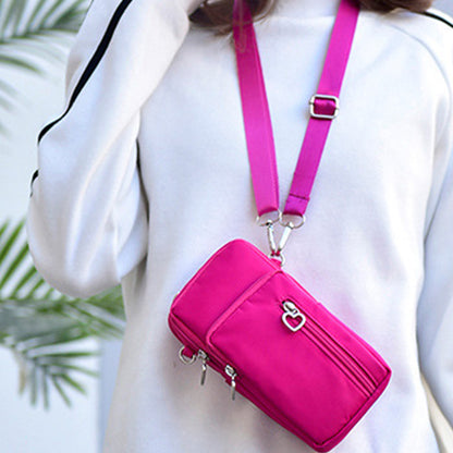 Nylon Phone Multi-Pocket Crossbody Bag Screen Cell Phone Purses and Wallet Lightweight Travel Handbag -Rose Red