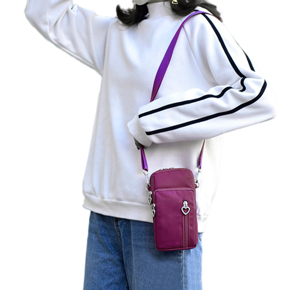 Nylon Phone Multi-Pocket Crossbody Bag Screen Cell Phone Purses and Wallet Lightweight Travel Handbag -Purple