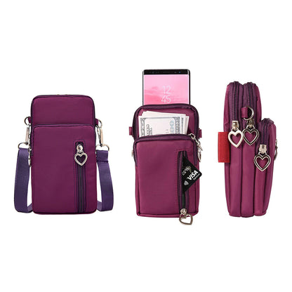 Nylon Phone Multi-Pocket Crossbody Bag Screen Cell Phone Purses and Wallet Lightweight Travel Handbag -Purple