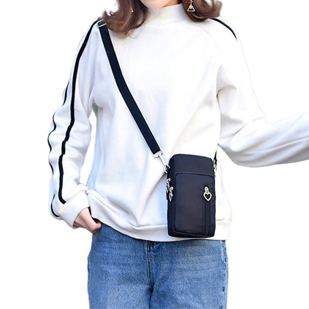 Nylon Phone Multi-Pocket Crossbody Bag Screen Cell Phone Purses and Wallet Lightweight Travel Handbag -Black