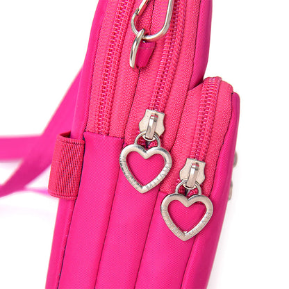 Nylon Phone Multi-Pocket Crossbody Bag Screen Cell Phone Purses and Wallet Lightweight Travel Handbag -Rose Red