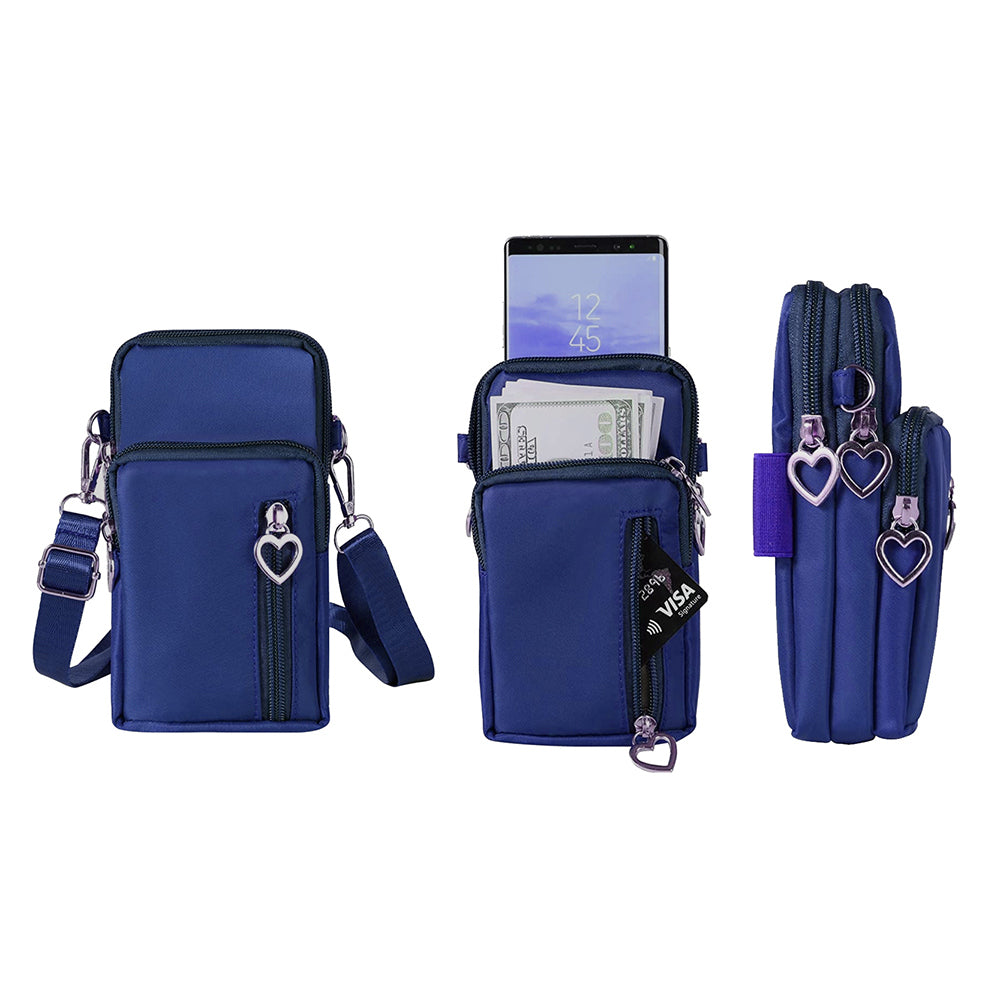 Nylon Phone Multi-Pocket Crossbody Bag Screen Cell Phone Purses and Wallet Lightweight Travel Handbag -Navy
